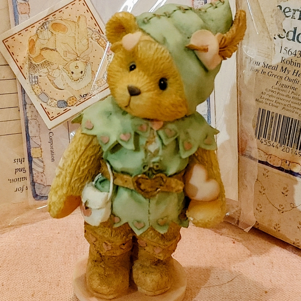 Cherished Teddies Green and Tan Ceramic Art Piece